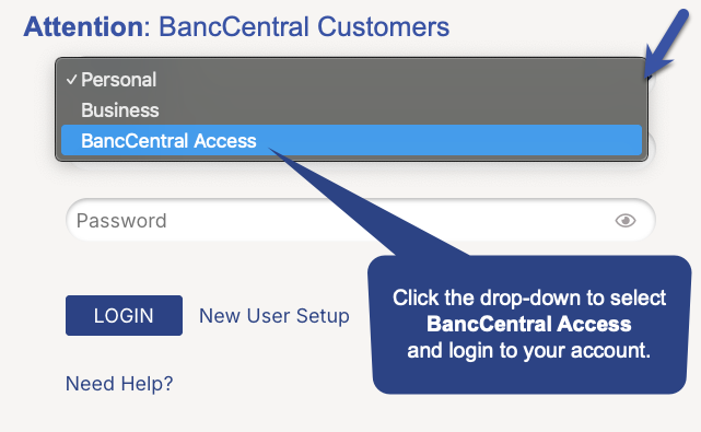 BancCentral Login Information